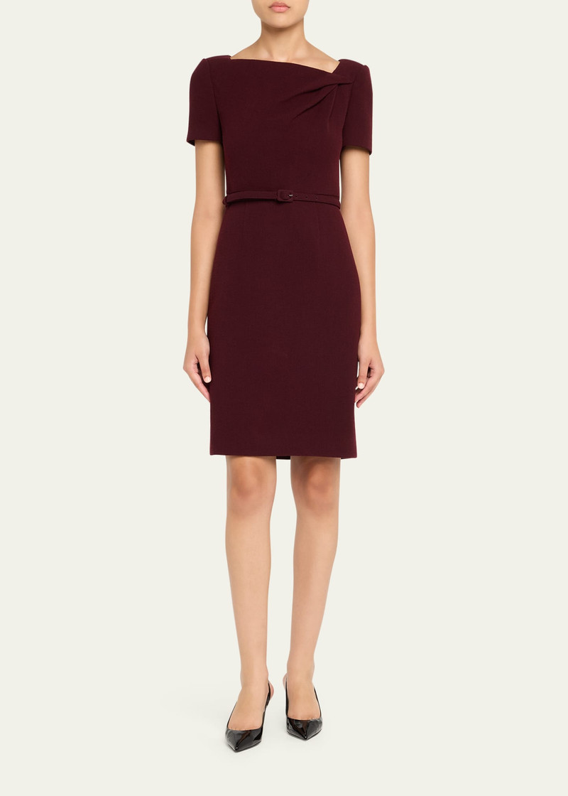 ROLAND MOURET Asymmetric Twist Short-Sleeve Wool Crepe Dress outlook