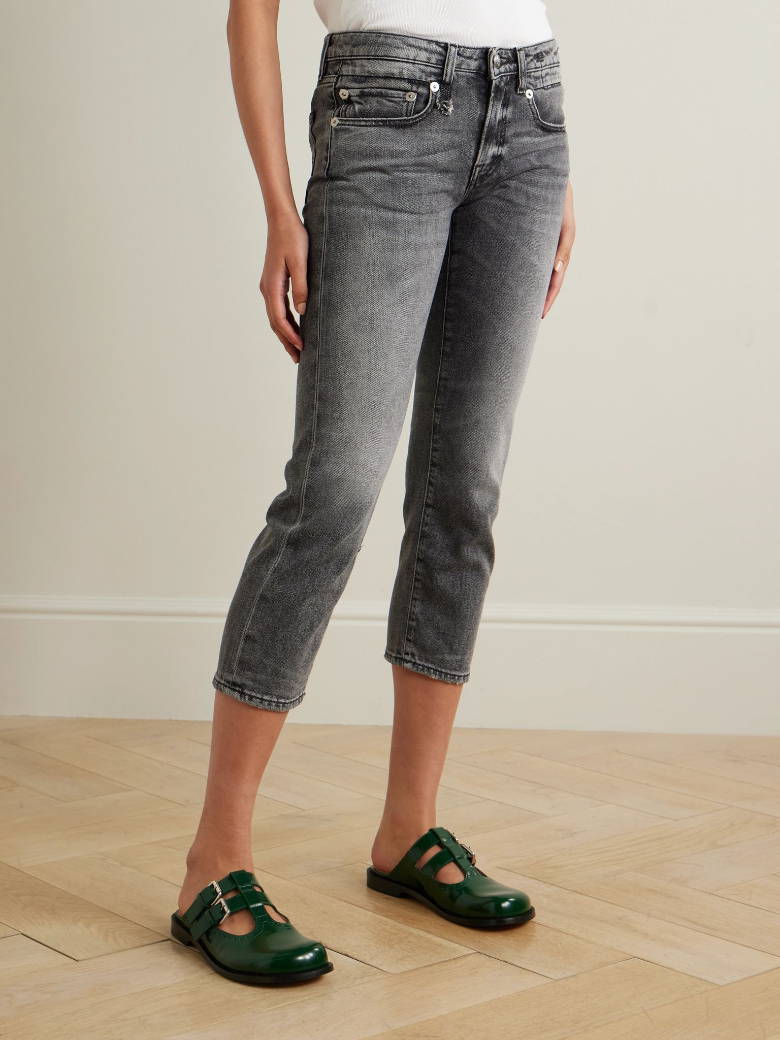Boy cropped distressed low-rise slim-leg jeans Gray - 3