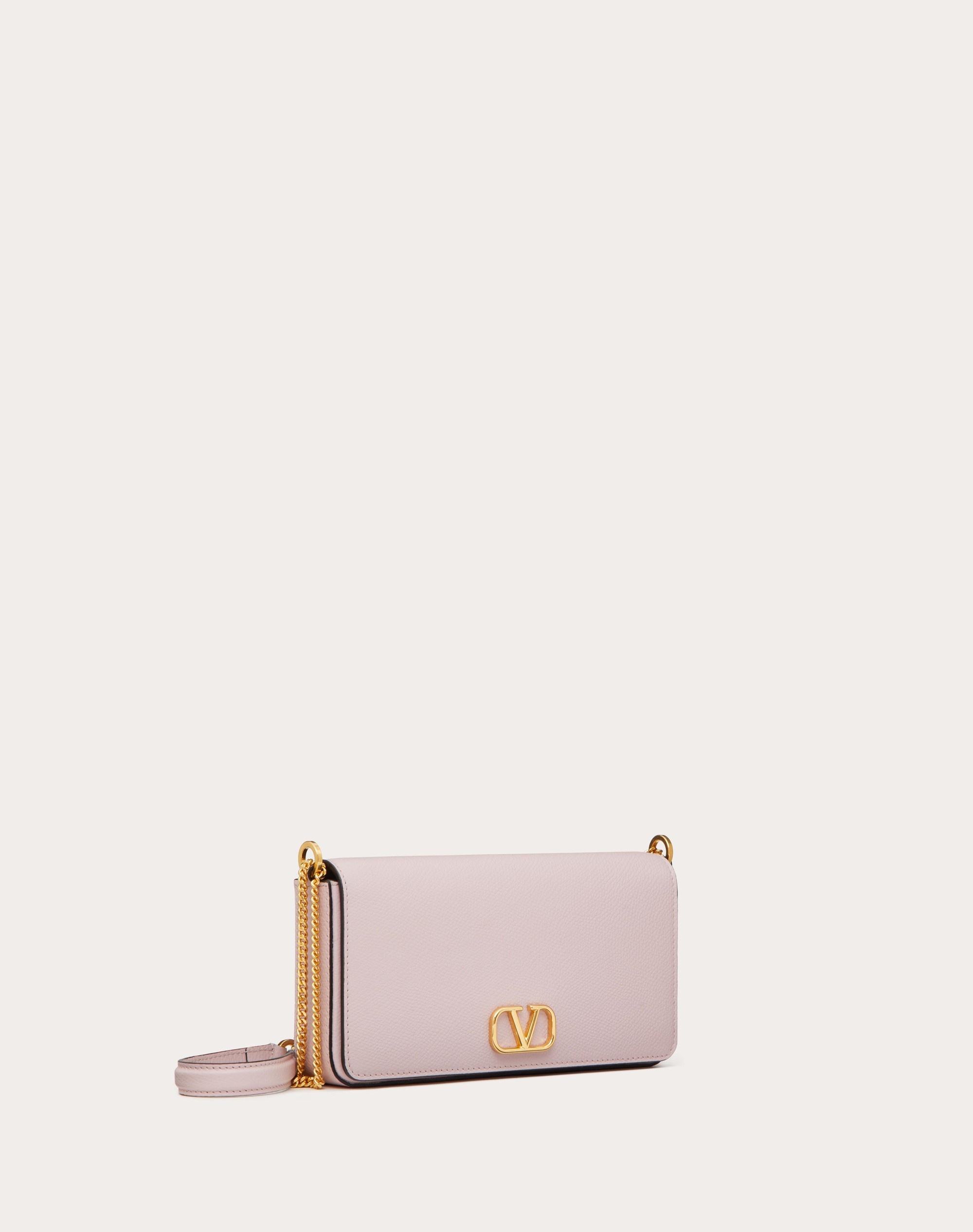 VLOGO SIGNATURE GRAINY CALFSKIN POUCH WITH CHAIN - 2