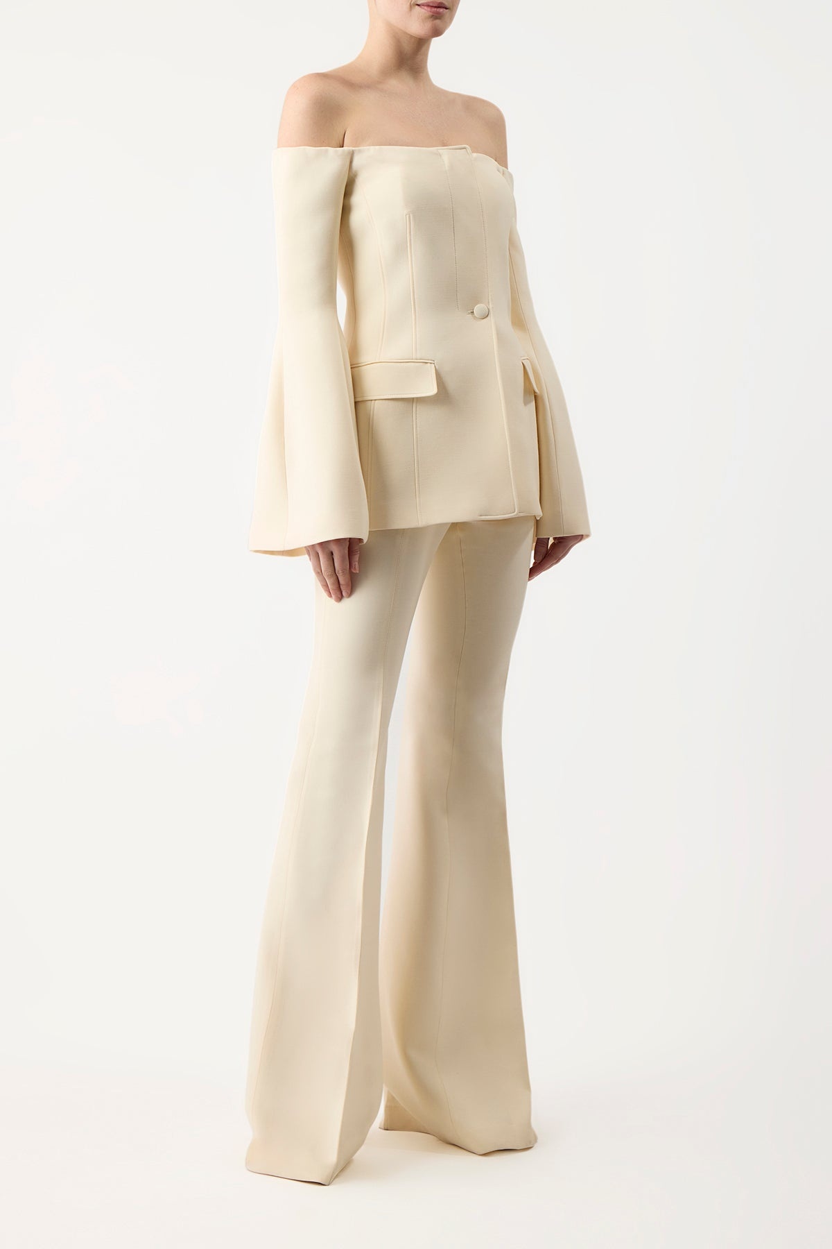 Rhein Pant in Ivory Silk Wool - 3