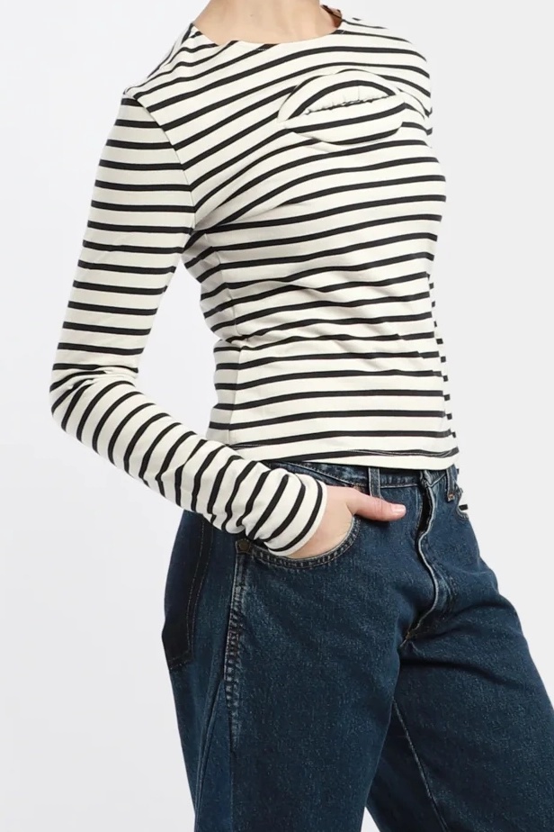 STRIPED FITTED TOP WITH LIP APPLIQUE STRIPED NAVY WHITE - 2