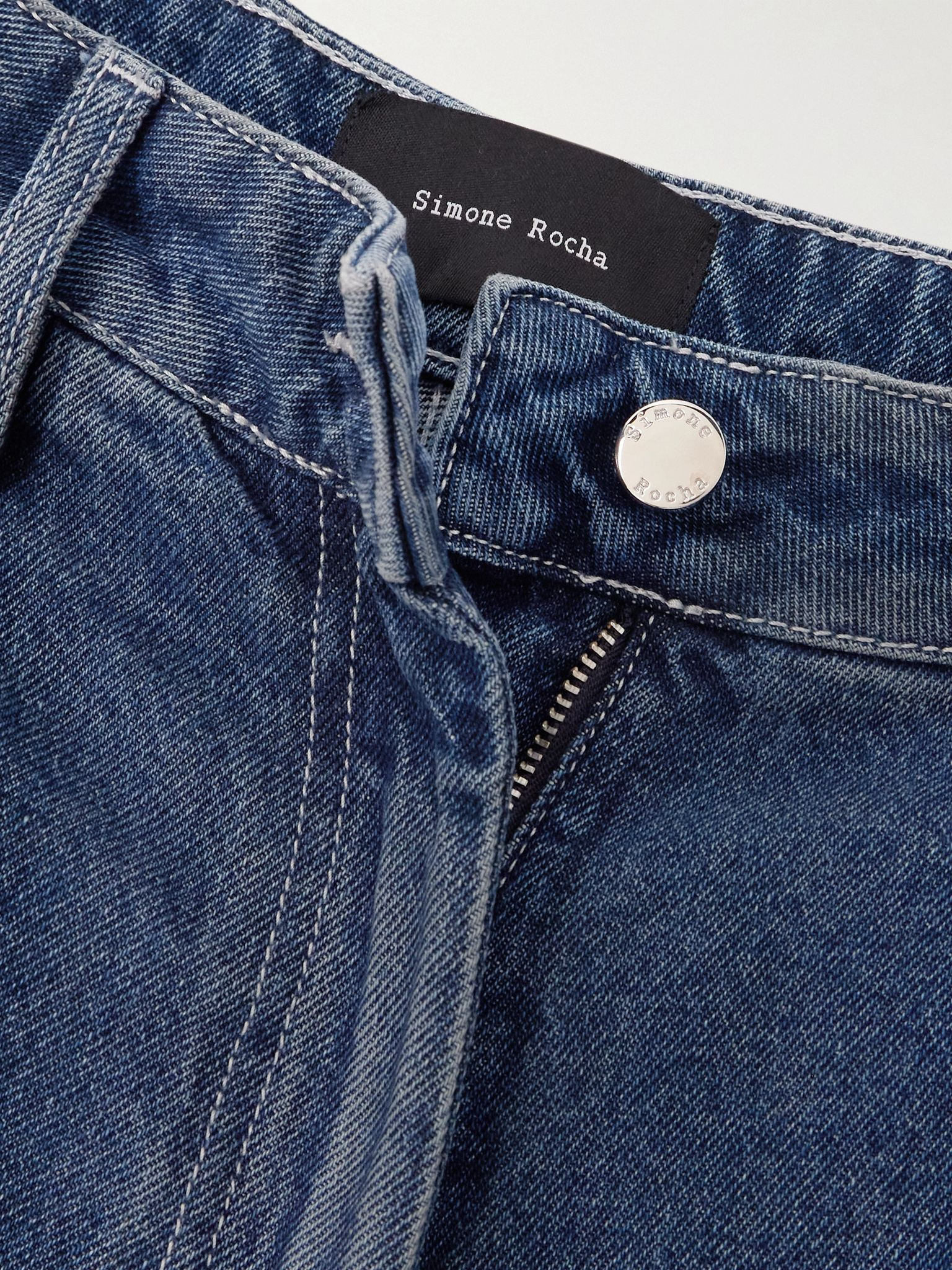 Embellished distressed wide-leg jeans Mid denim - 5