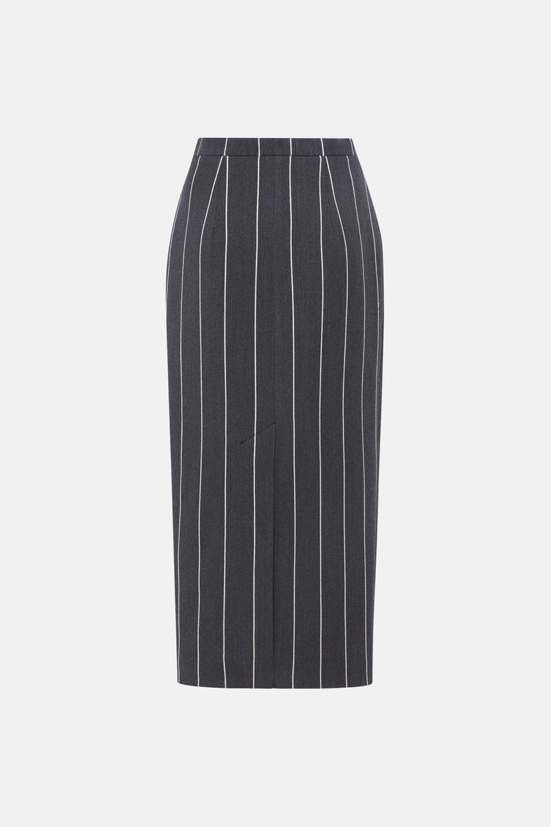 LIGHT WOOL PINSTRIPE MIDI SKIRT 2
