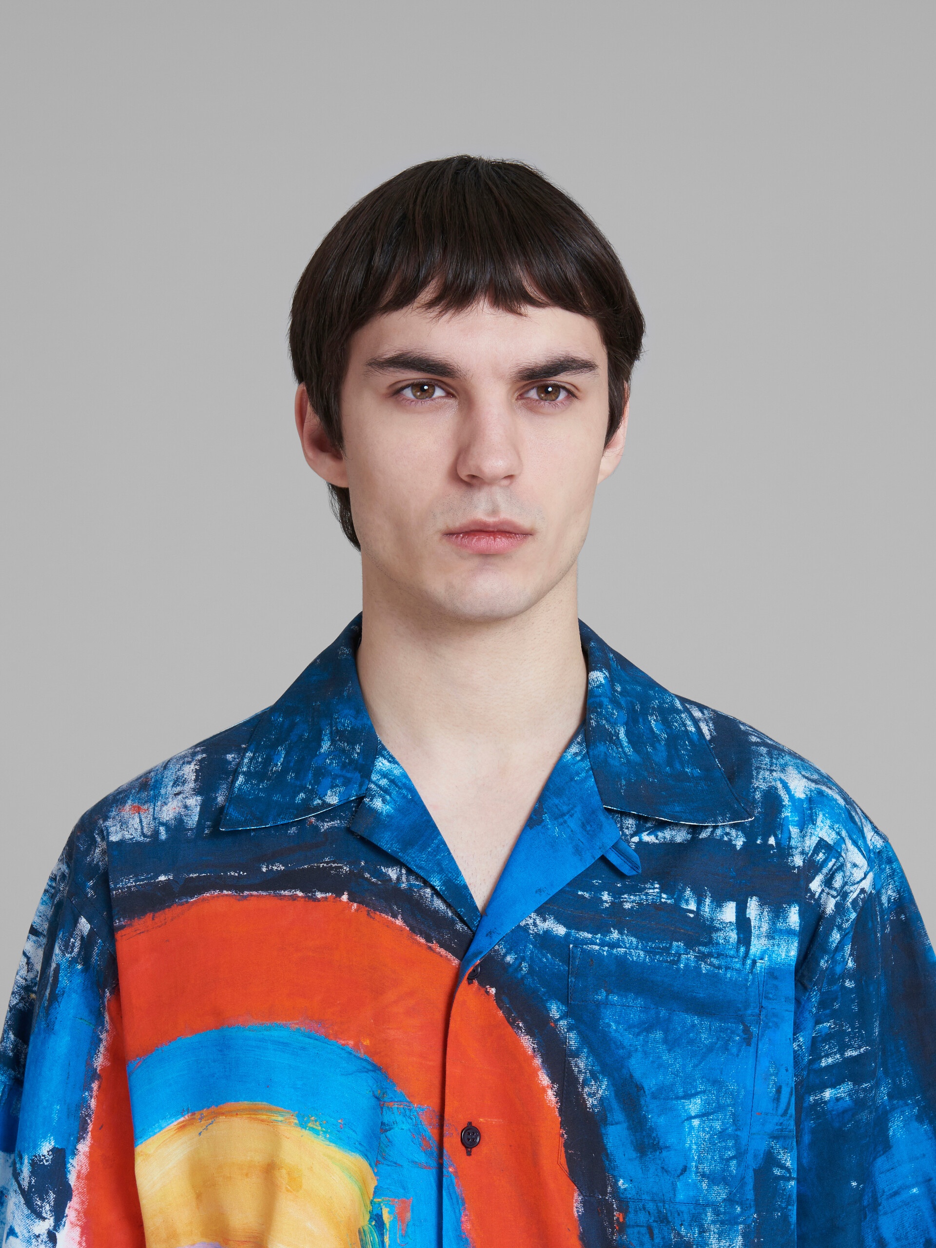 BLUE COTTON BOWLING SHIRT WITH RAINBOW PRINT - 4