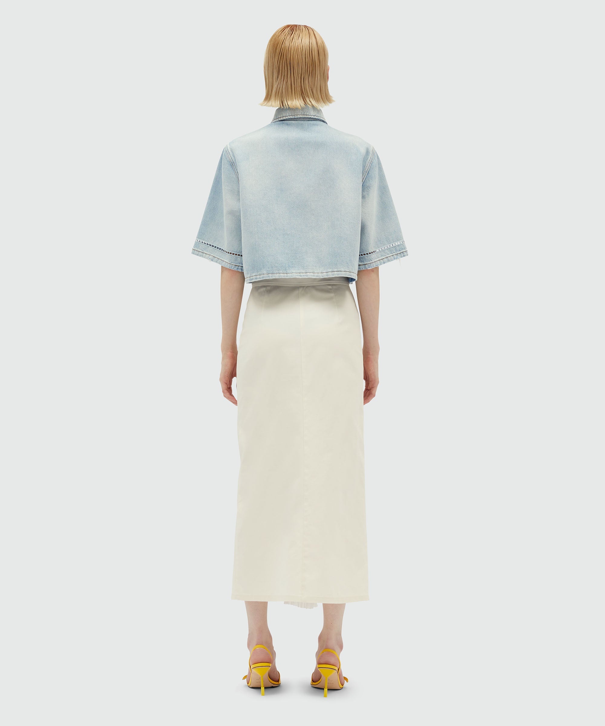 Cream gabardine midi skirt with zip - 3