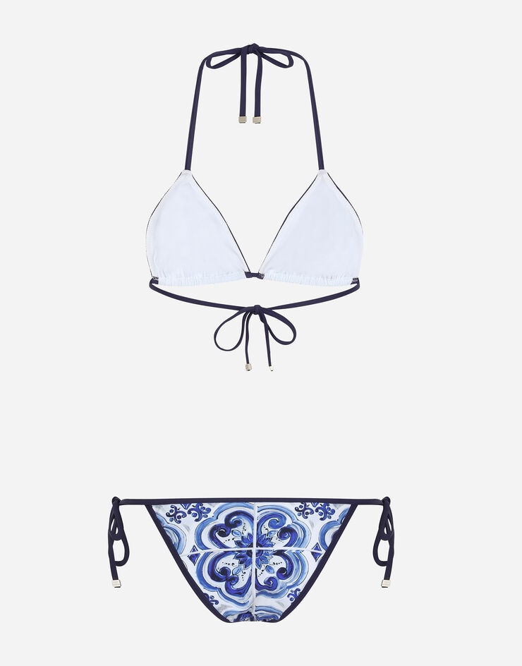 Majolica-print triangle bikini - 3