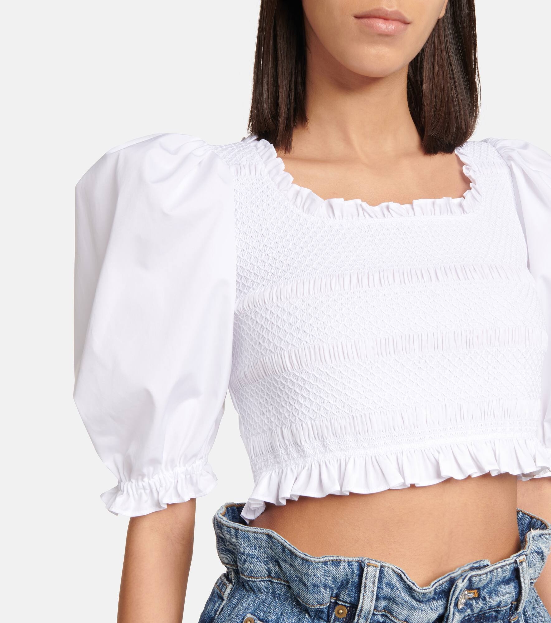 Smocked cotton poplin crop top - 4
