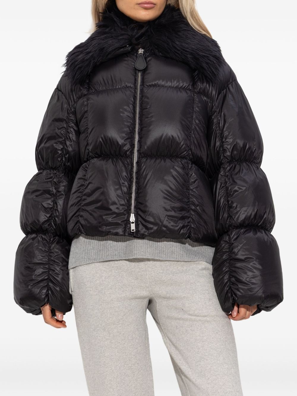 quilted faux-fur-collar jacket - 3