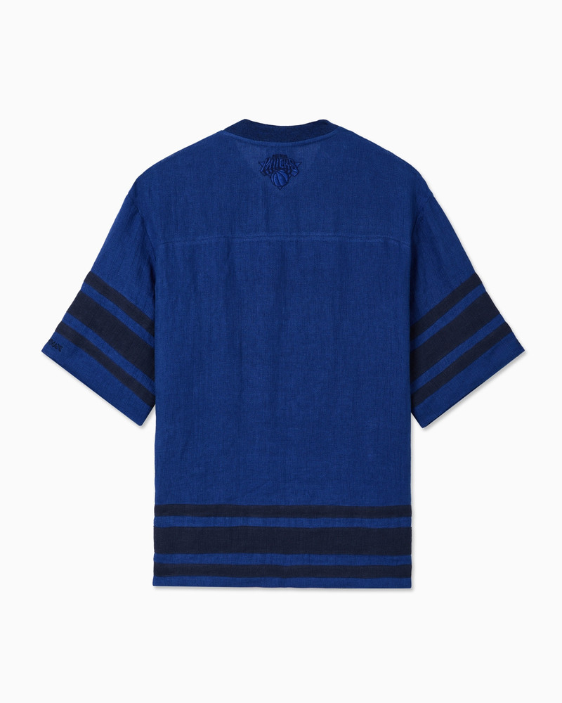 LINEN T-SHIRT WITH STRIPED EDGES AND KITH FOR KNICKS LOGO 2