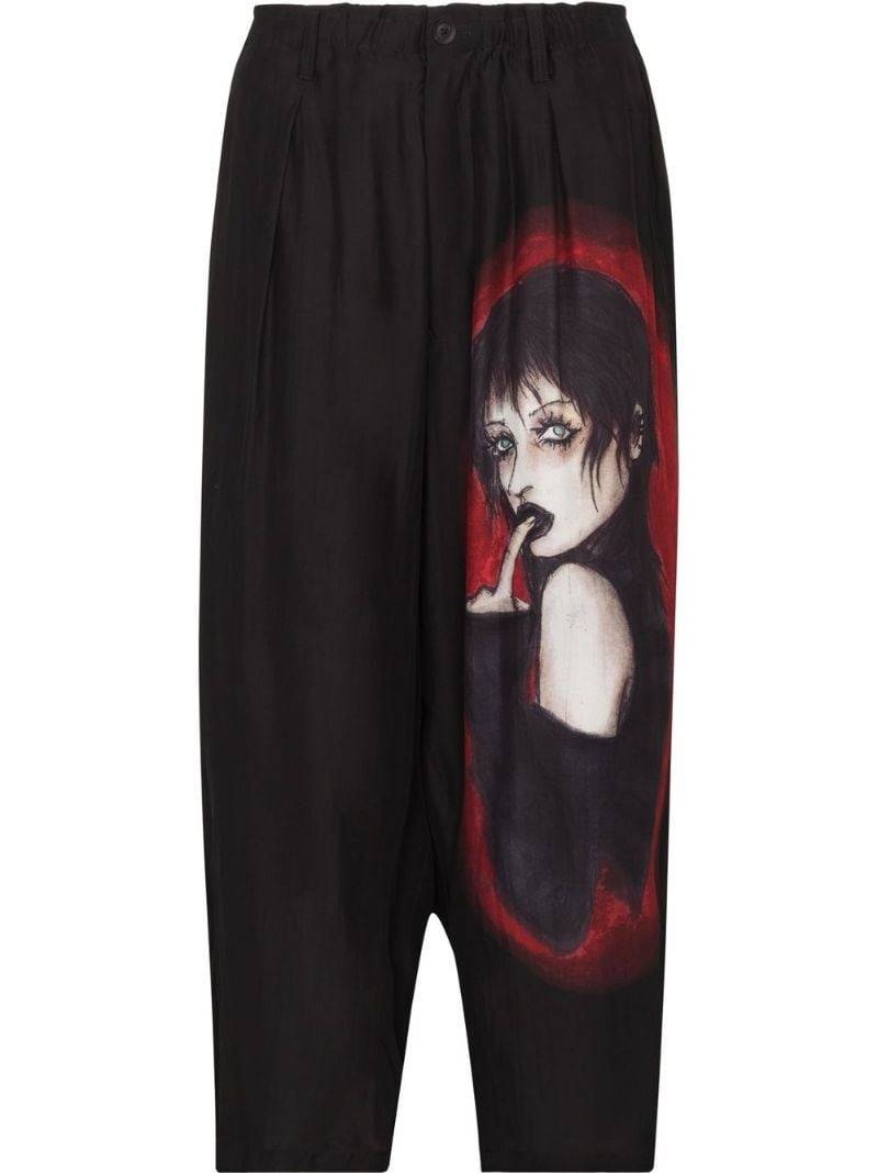 graphic-print cropped silk trousers 1