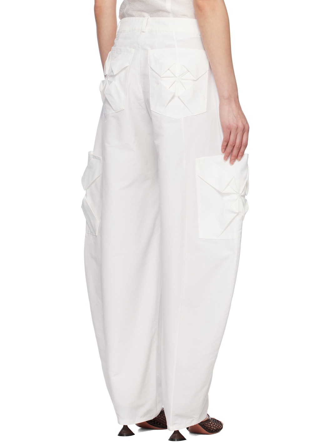 White Smocked Cargo Pants - 3