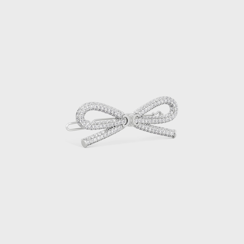 CELINE Celine Bow Hair Clip in Strass and Brass with Rhodium Finish outlook