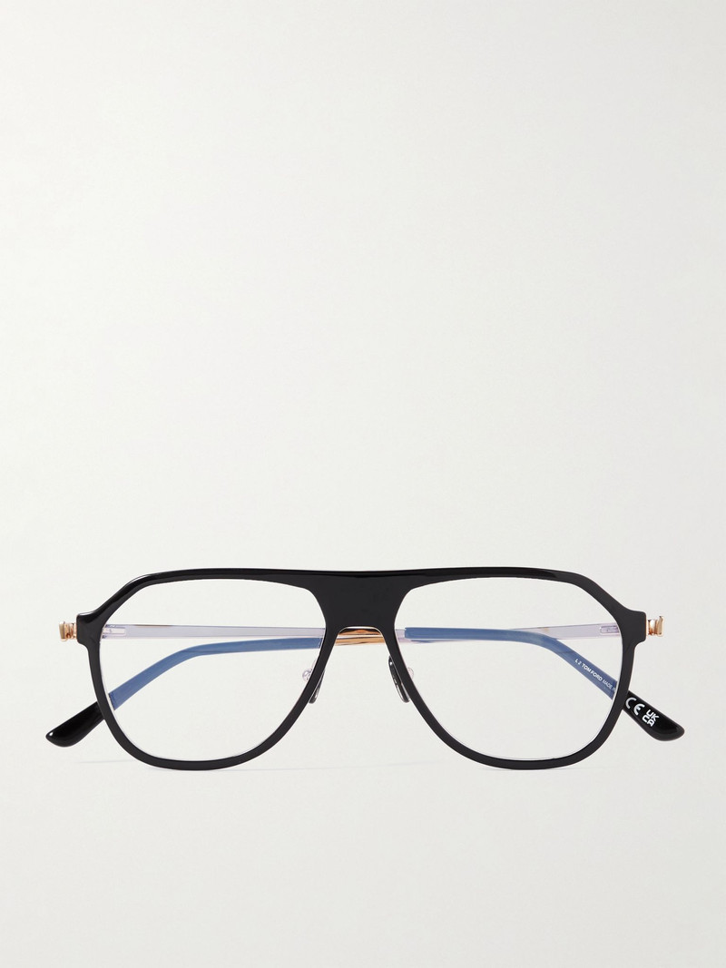 Aviator-Style Acetate and Gold-Tone Blue Light-Blocking Optical Glasses Black 1