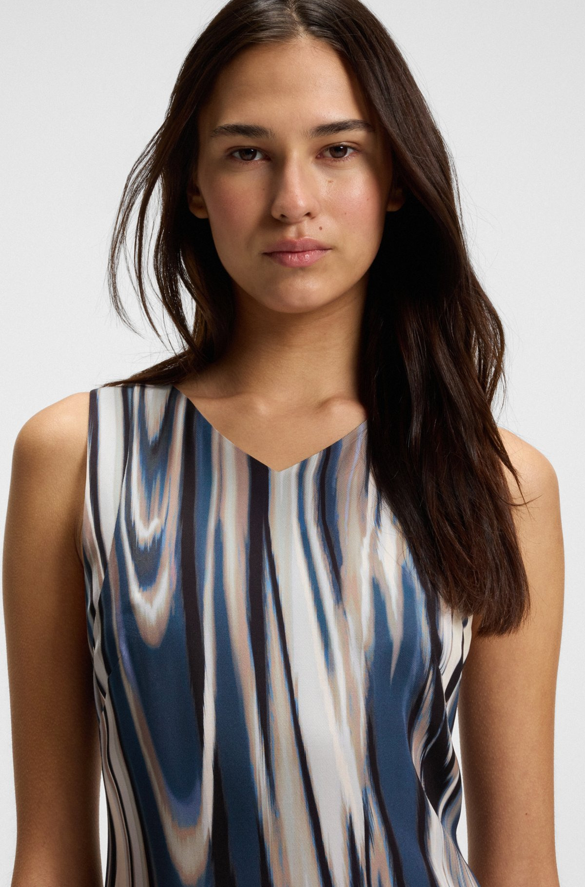 PRINTED-TWILL DRESS WITH ASYMMETRIC HEMLINE - 5