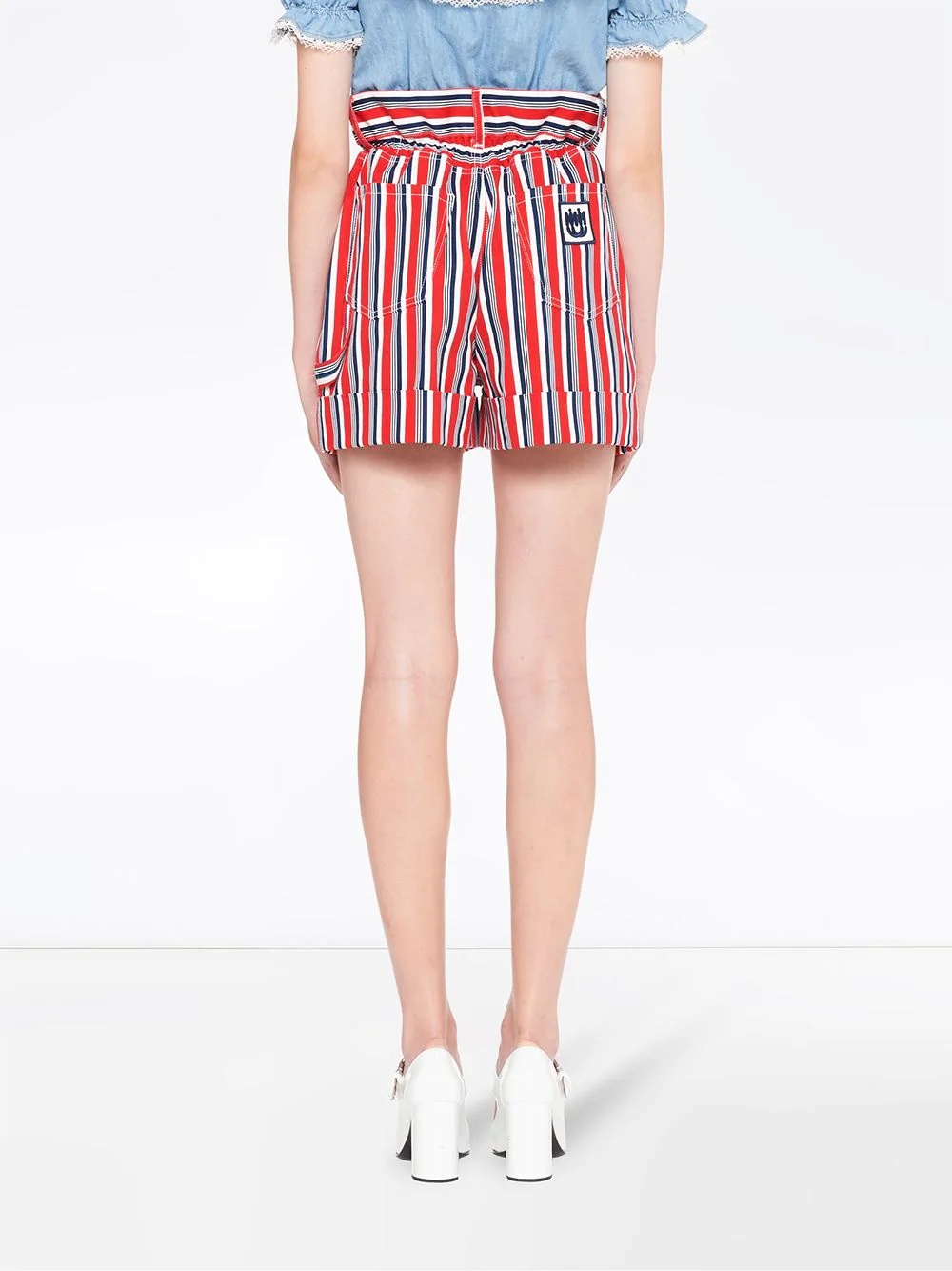 striped gathered denim shorts - 4