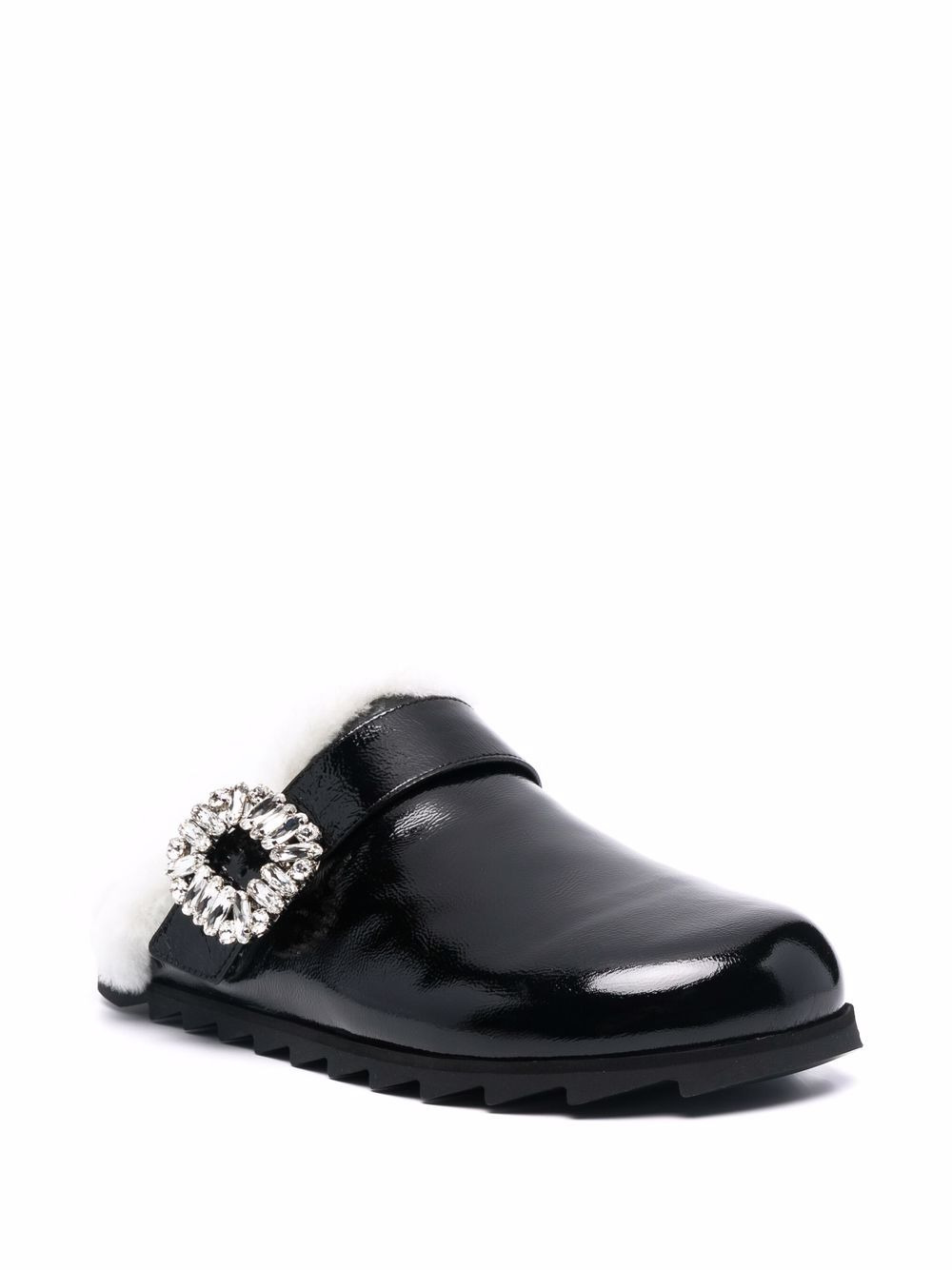 shearling-lined high-shine mules - 2