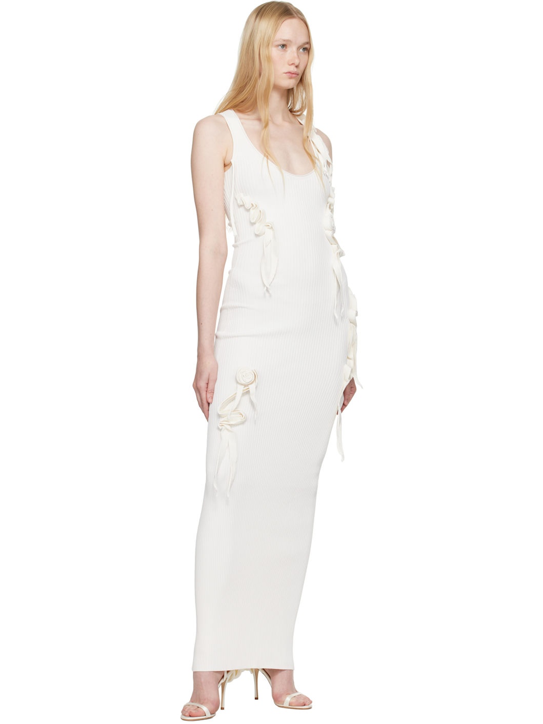 White Knitted Ribbon Long Tank Maxi Dress - 4