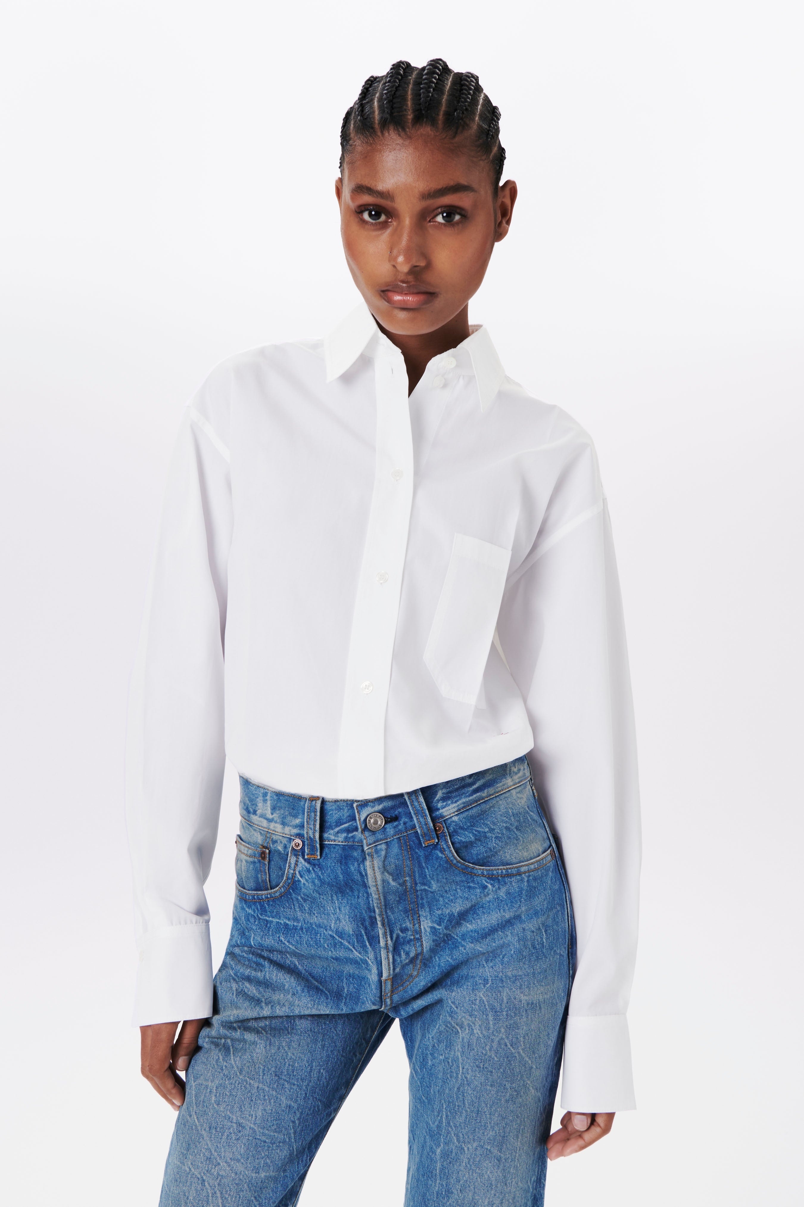 Cropped Long Sleeve Shirt in White - 3
