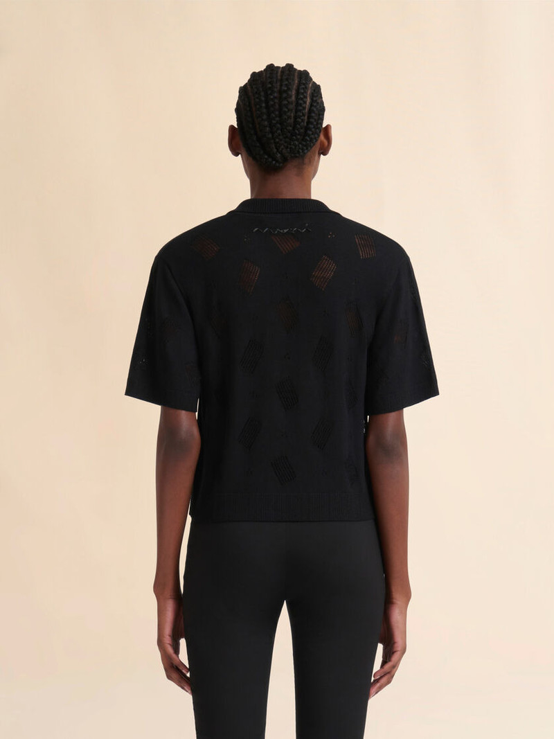 BLACK WOOL-SILK KNIT OPENWORK SHIRT 3
