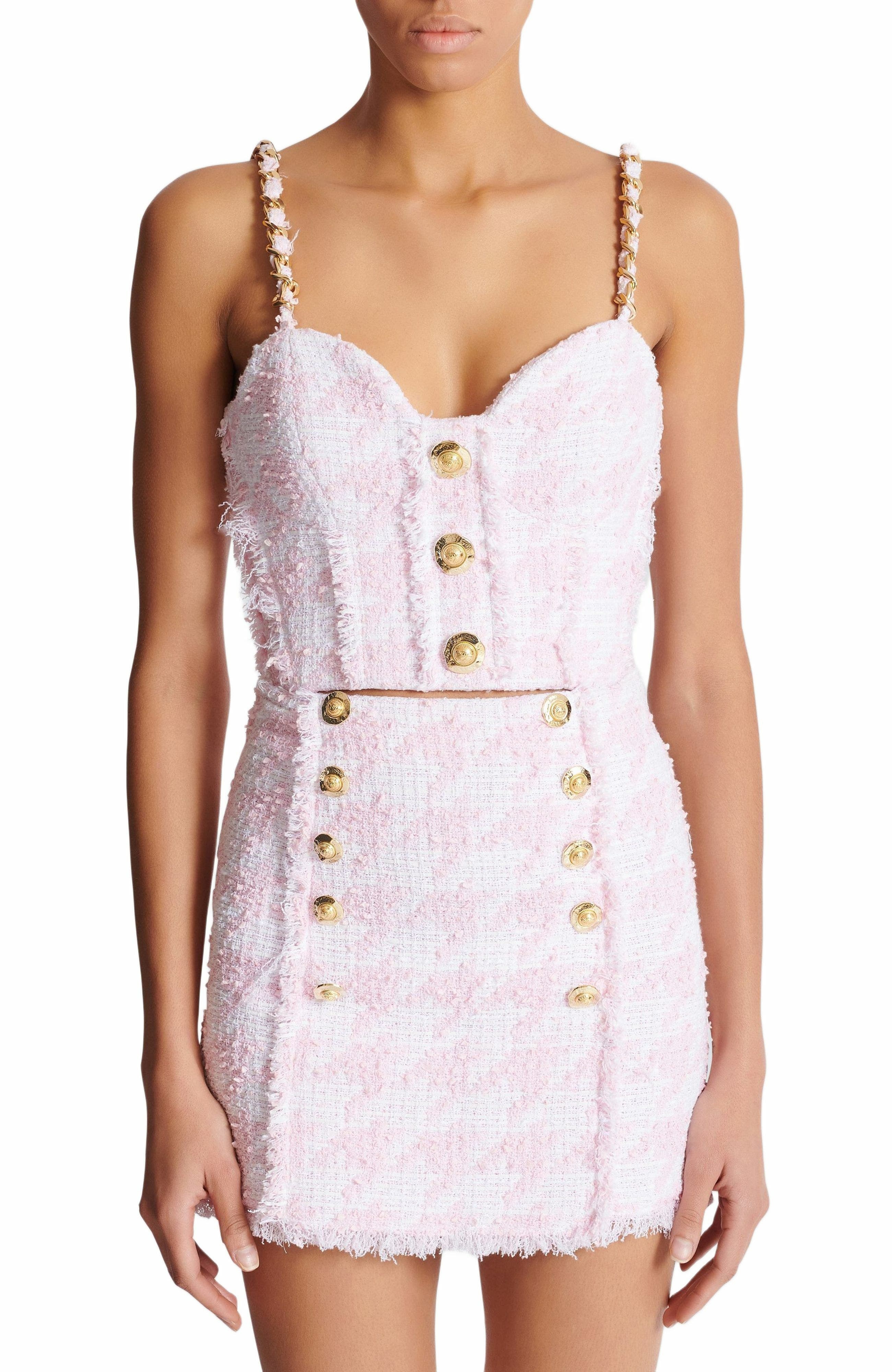 Balmain Strappy tweed top in White at Nordstrom - 8