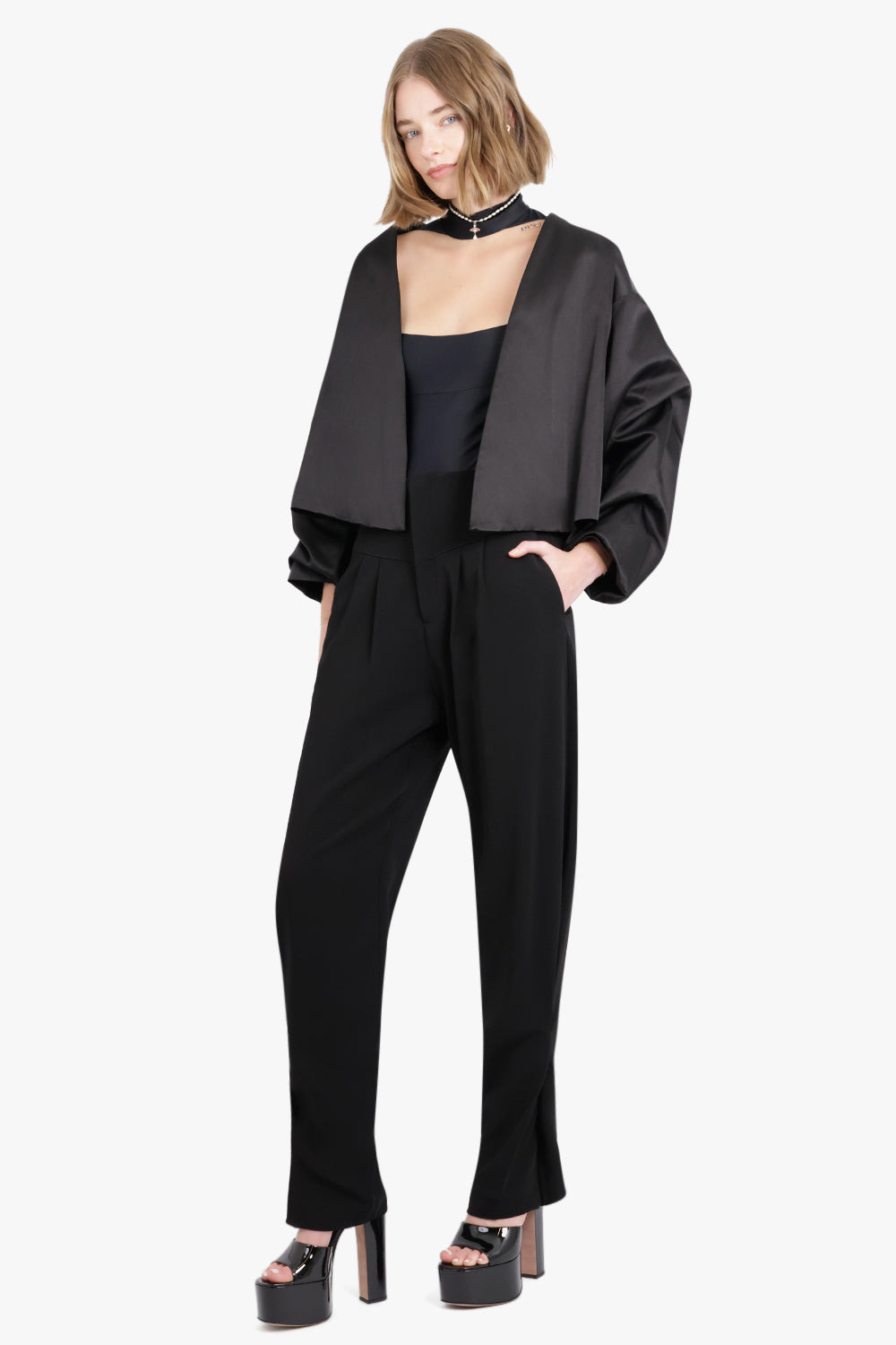CRINKLED SLEEVE JACKET | BLACK - 2