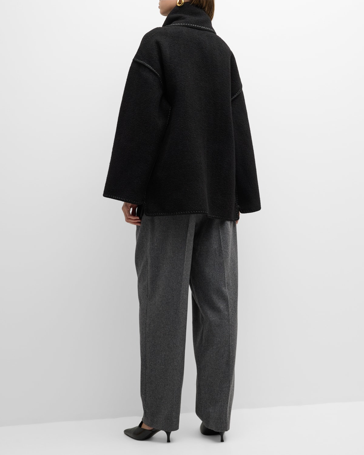 Fringe Embroidered Scarf Wool Jacket - 5