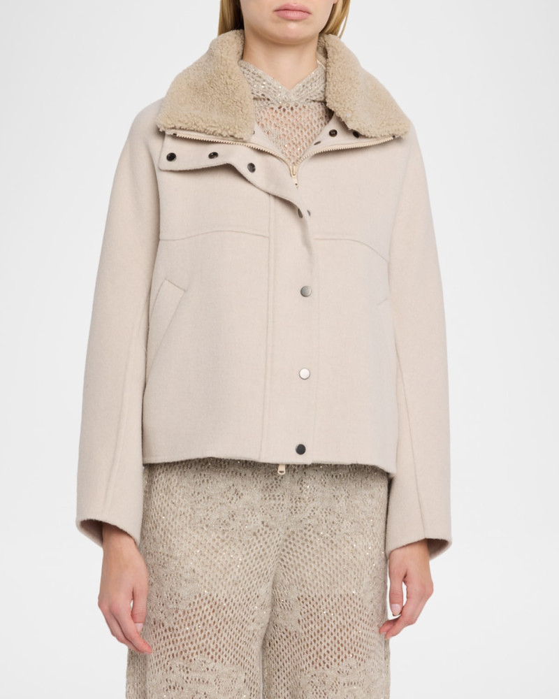 Wool-Cashmere Coat With Lamb Shearling Collar 4
