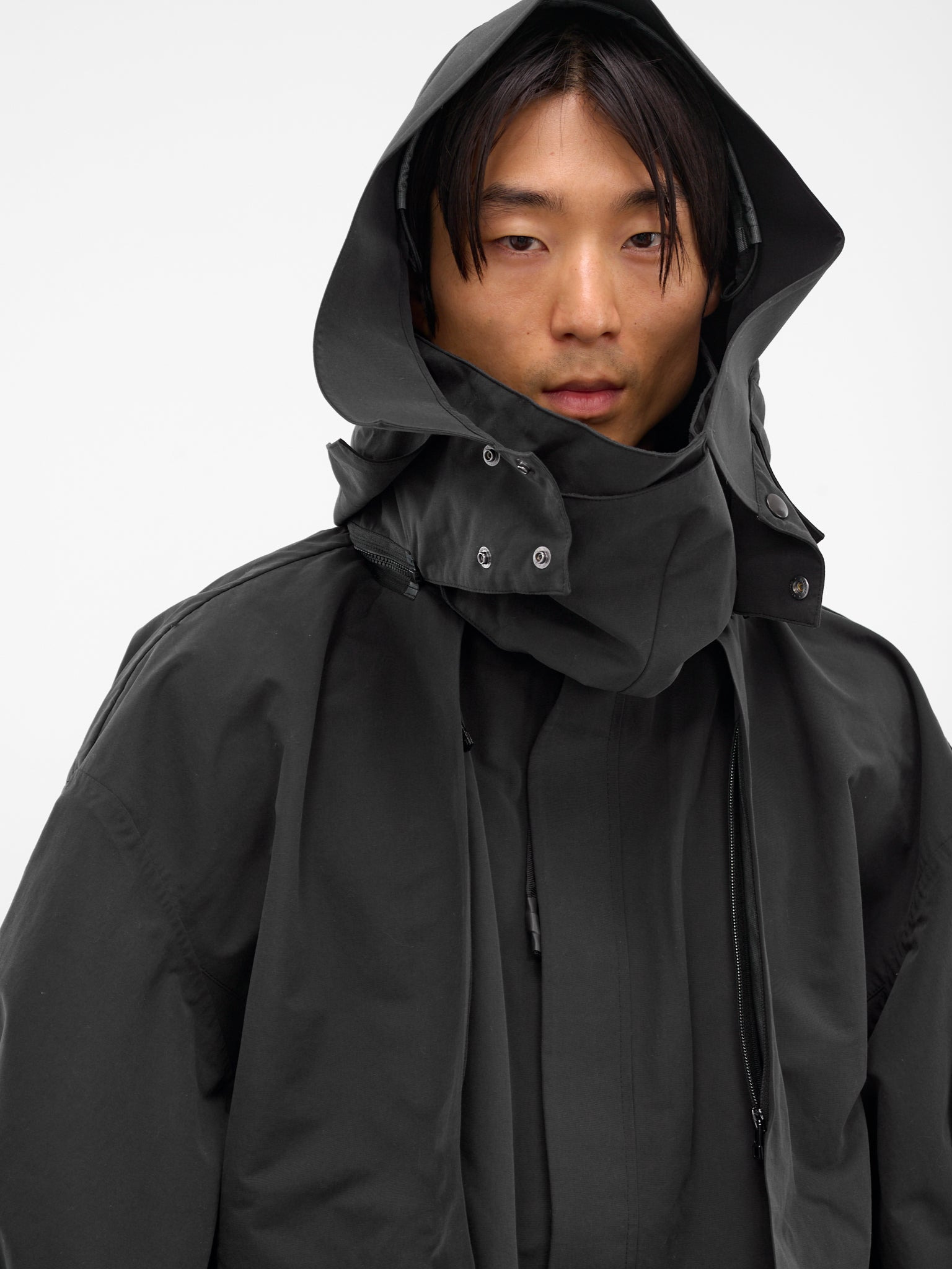 Black Nylon Oversized Parka Coat - 4
