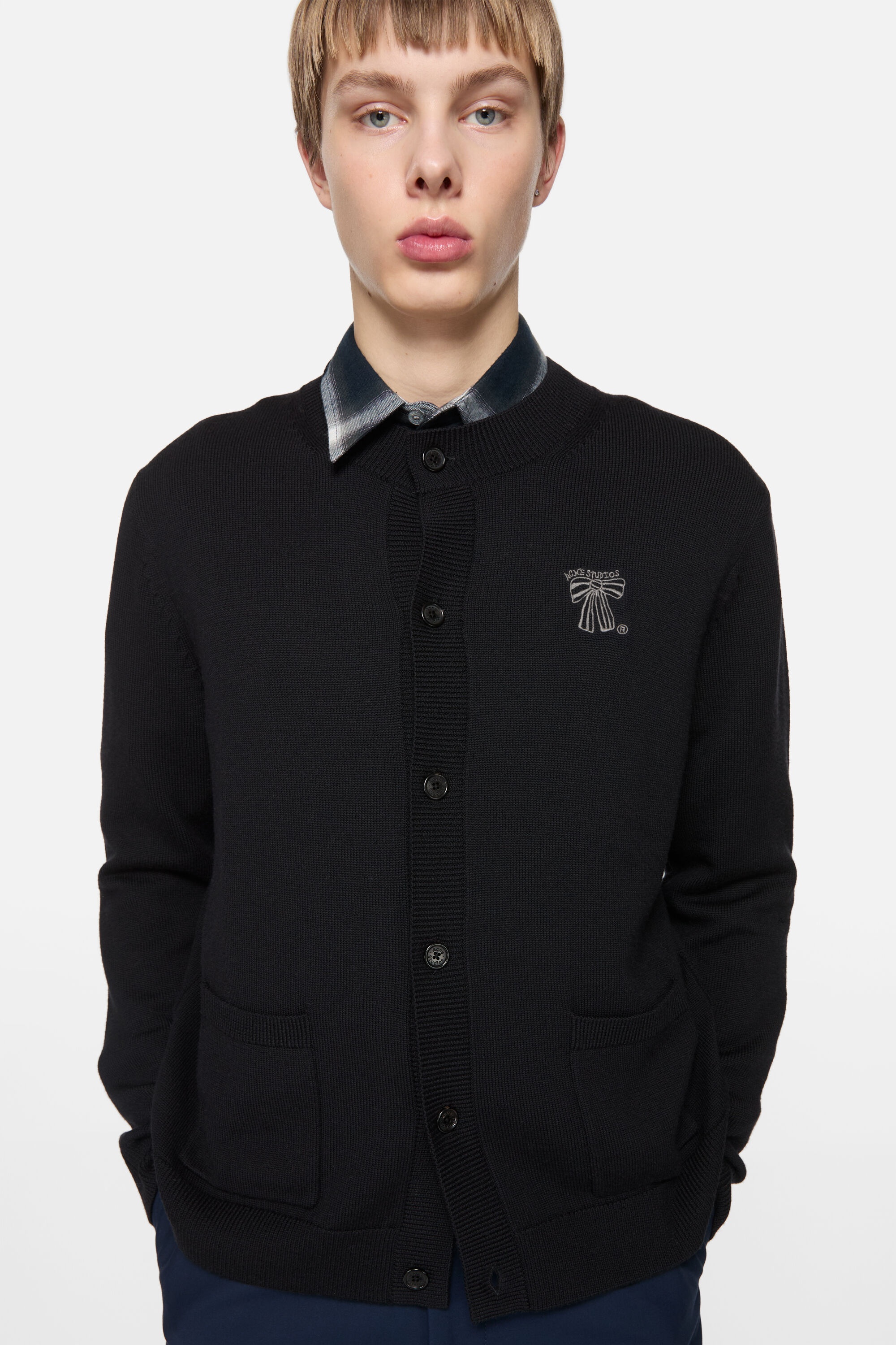 Crewneck cardigan - Black - 4
