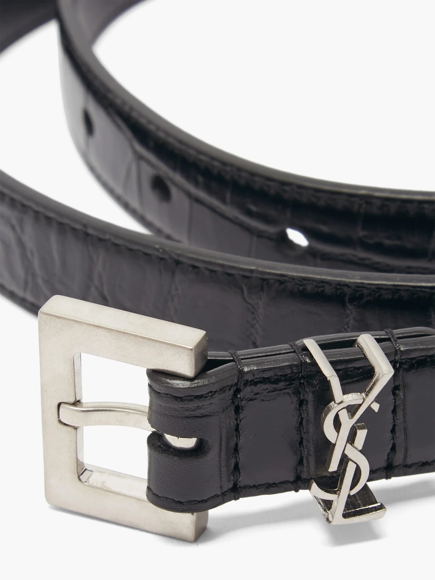 YSL-monogram crocodile-effect leather belt - 3