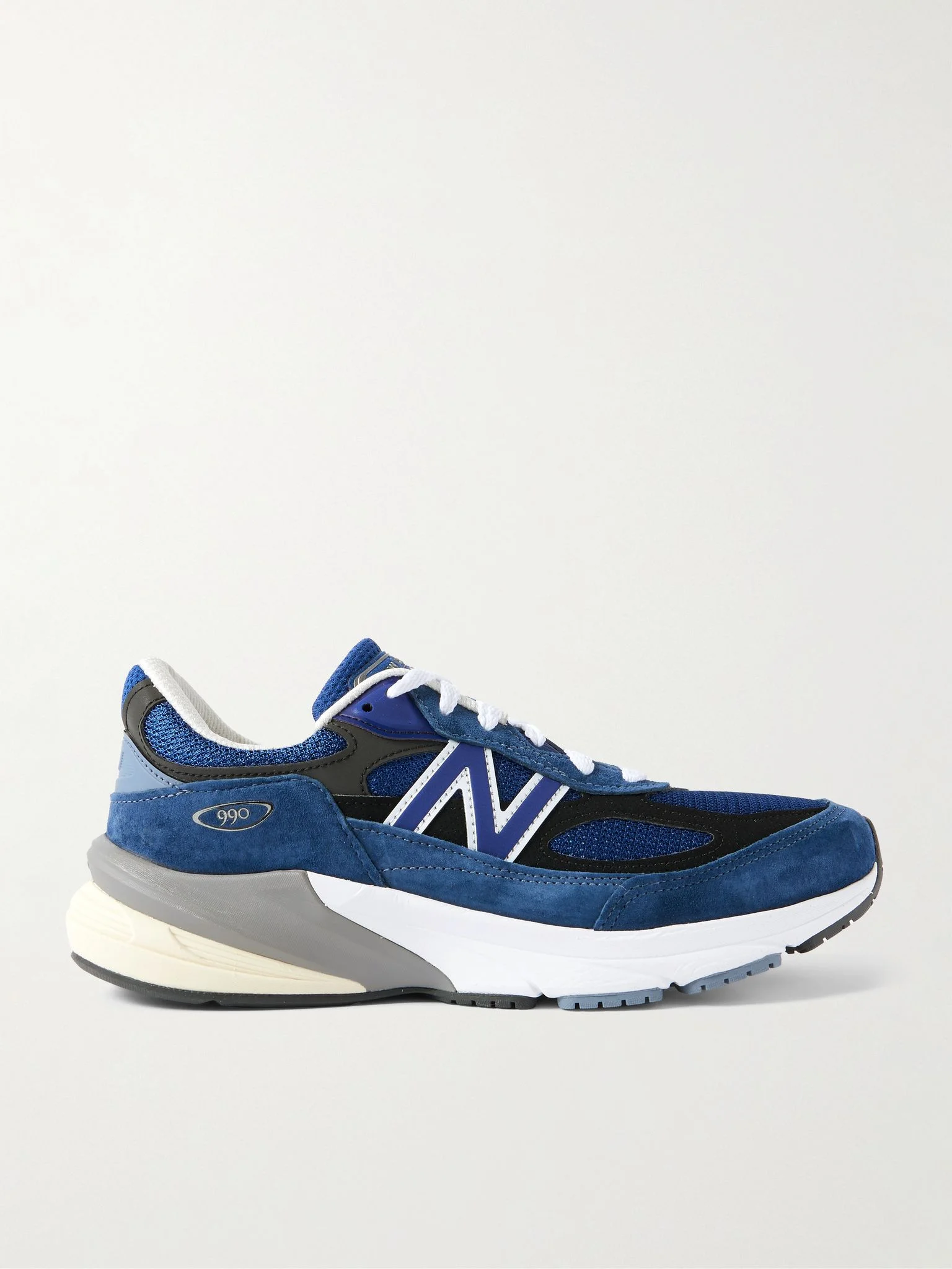 990v6 Leather-Trimmed Suede and Mesh Sneakers Navy - 1