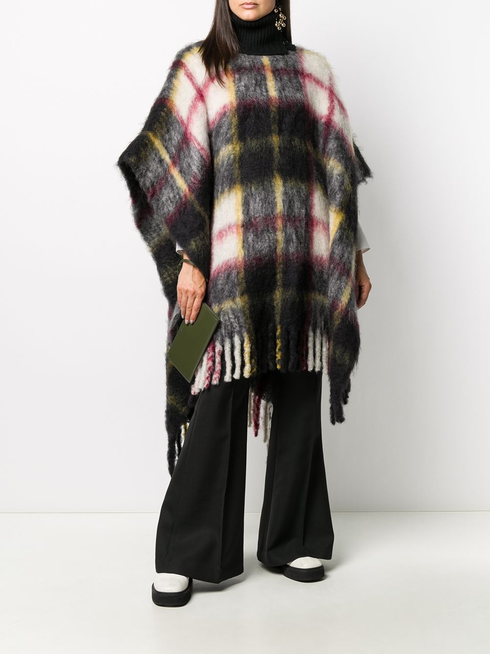 check pattern roll neck poncho - 2