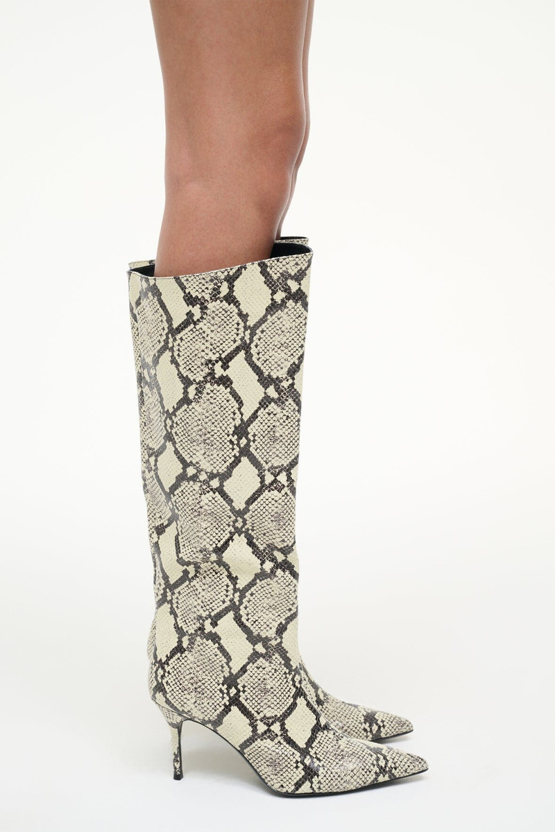 STAUD SEBASTIAN HIGH HEEL BOOT WHITE SNAKE 9