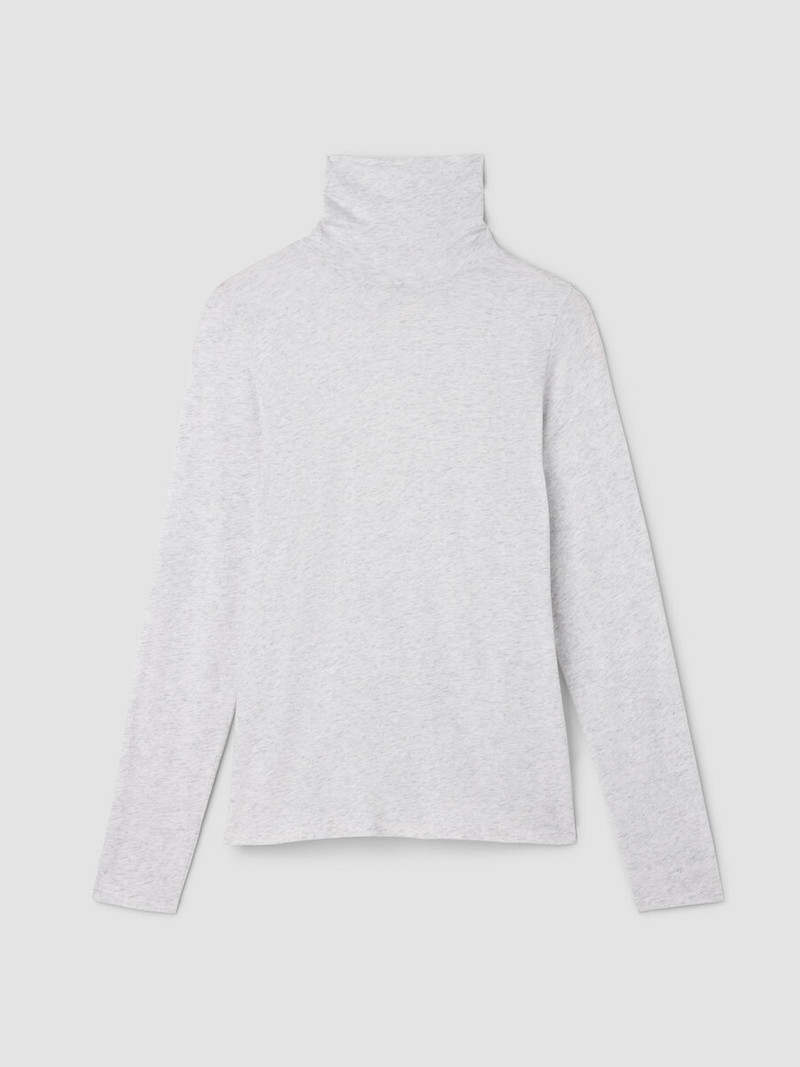 Mélange Sheer Cotton Blend Knit Turtleneck Top 1