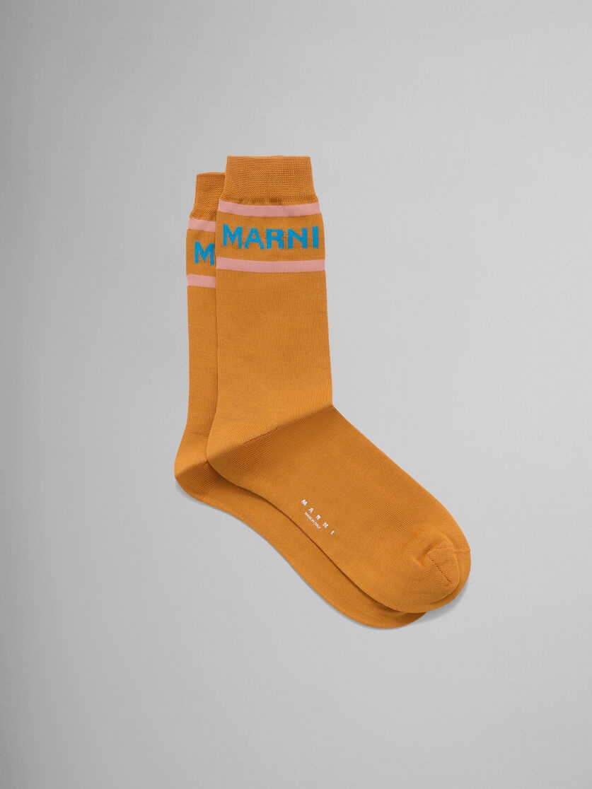 ORANGE SOCKS WITH LOGO CUFFS - 1