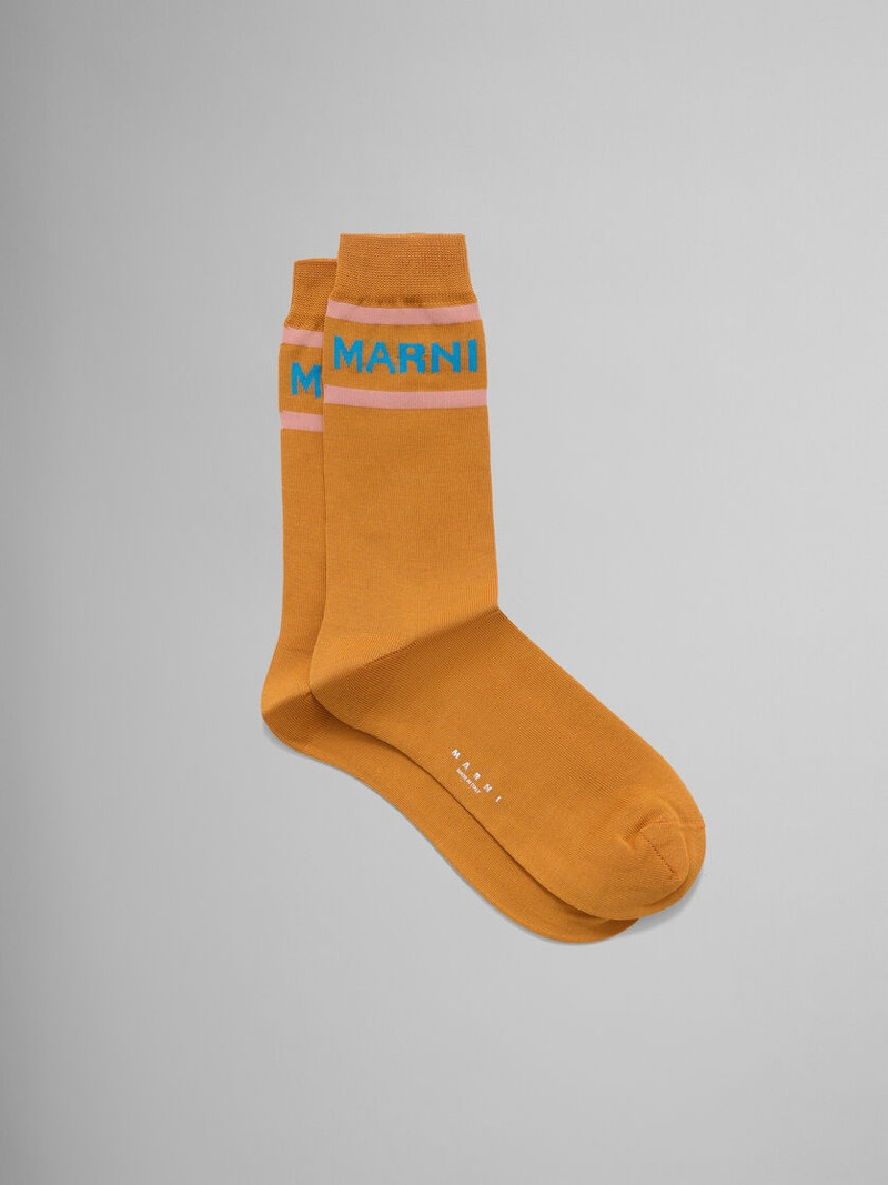 ORANGE SOCKS WITH LOGO CUFFS 1