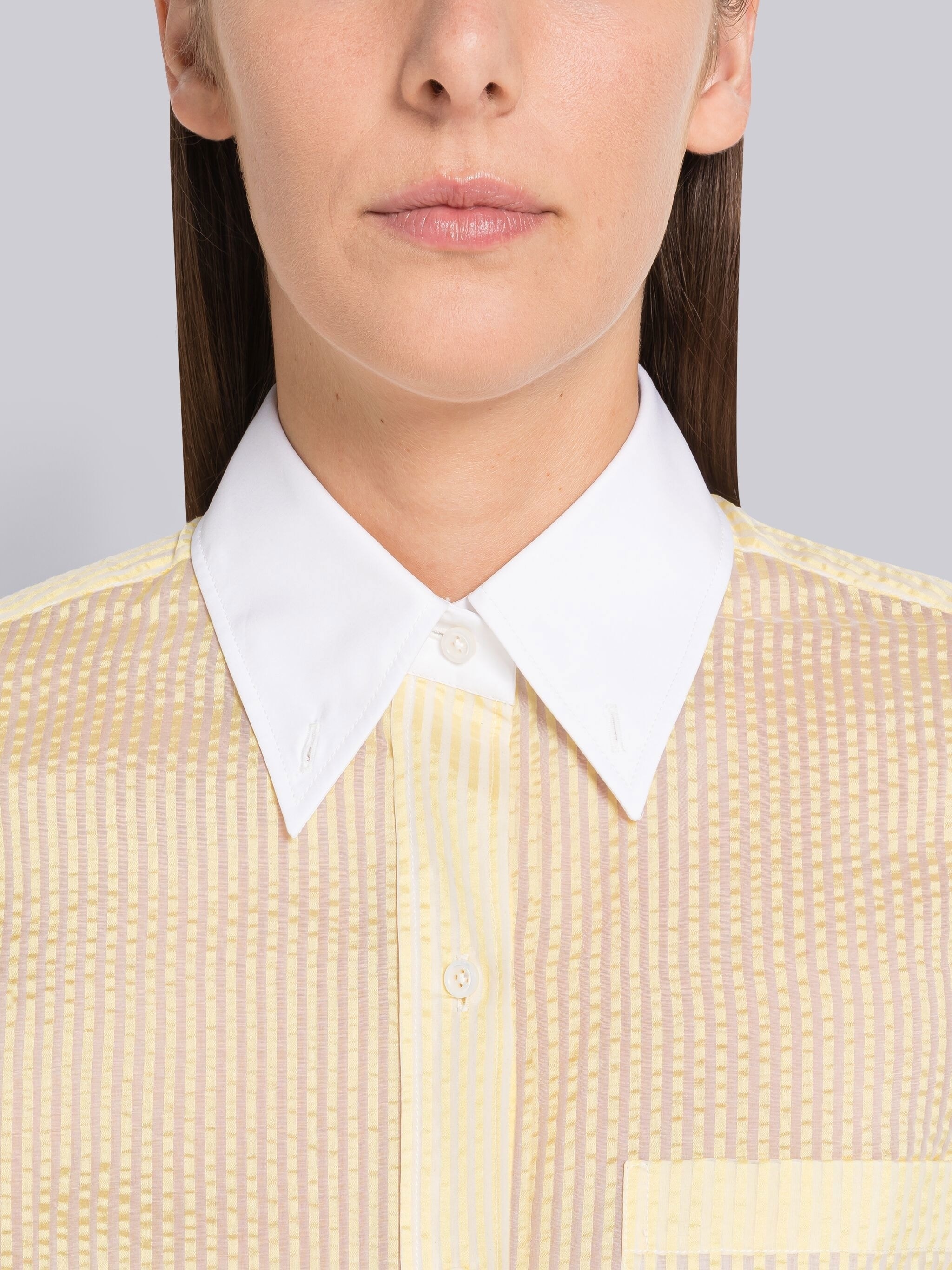 University Stripe Silk Organza Armband Mini Shirtdress - 4