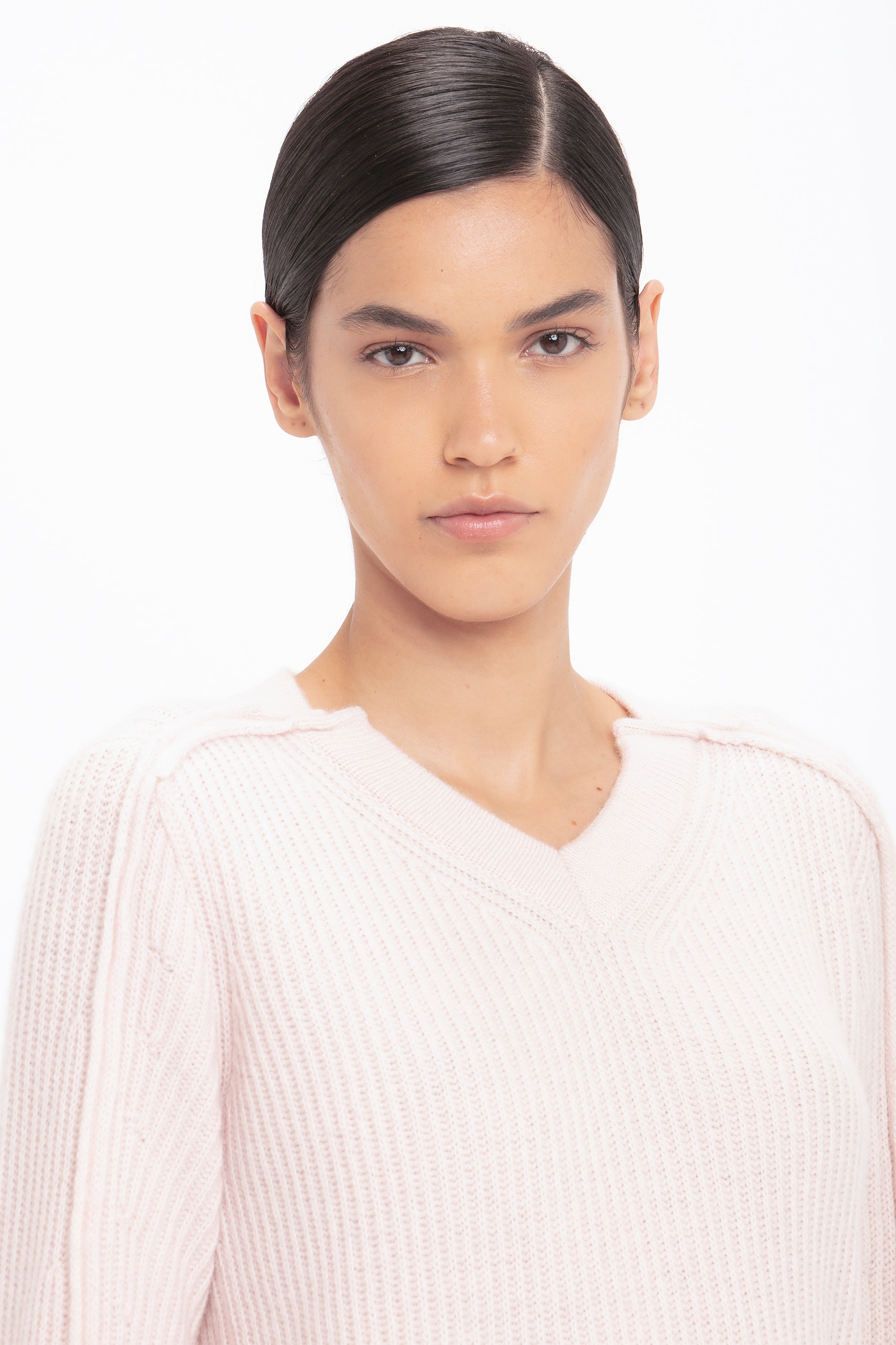 V Neck Knitted Jumper In Pale Peach - 5