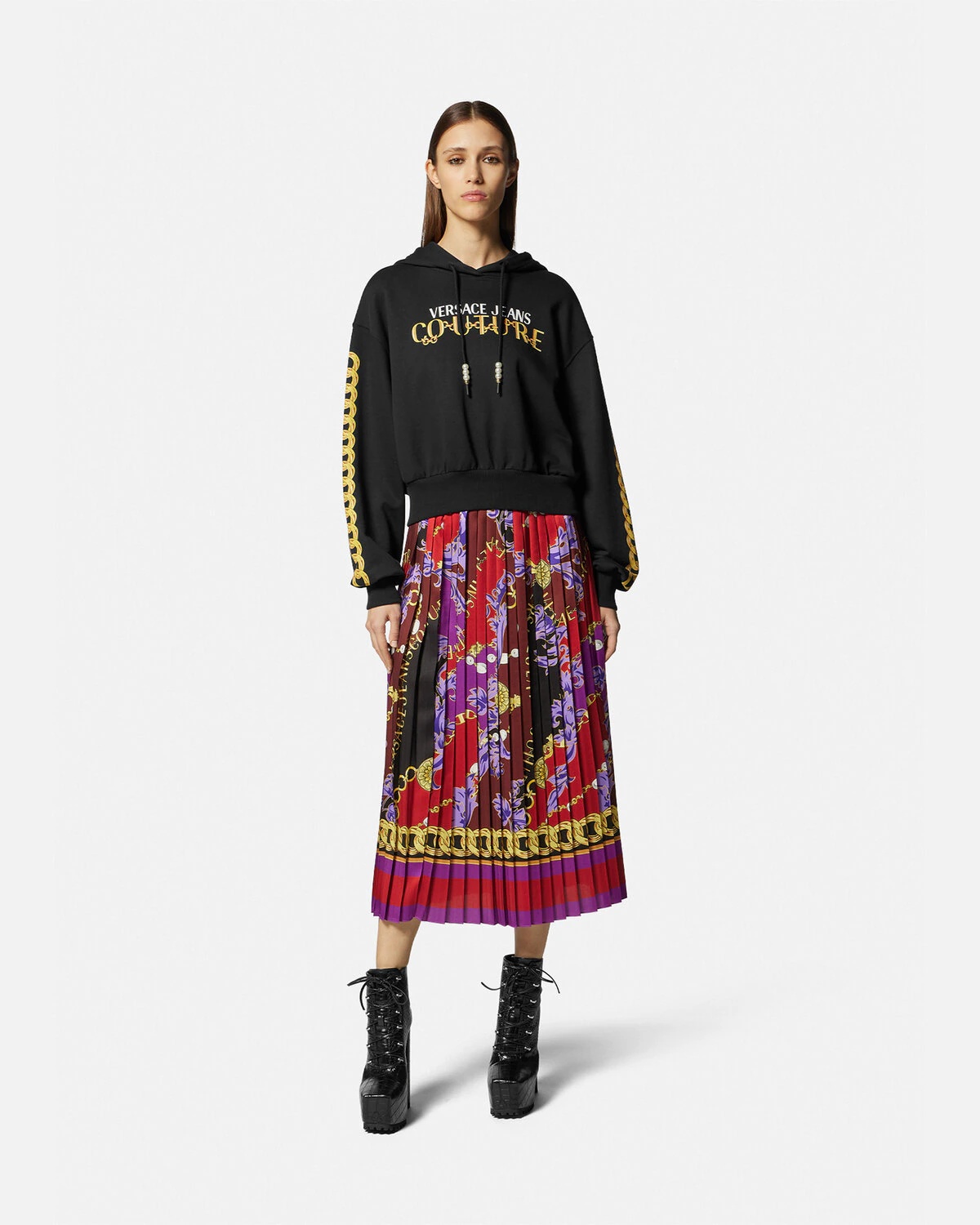 Chain Couture Pleated Midi Skirt - 2