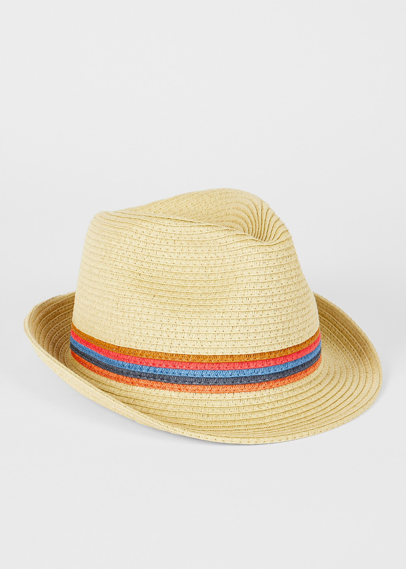 Paul Smith Beige 'Artist Stripe' Trim 'Trilby' Hat outlook