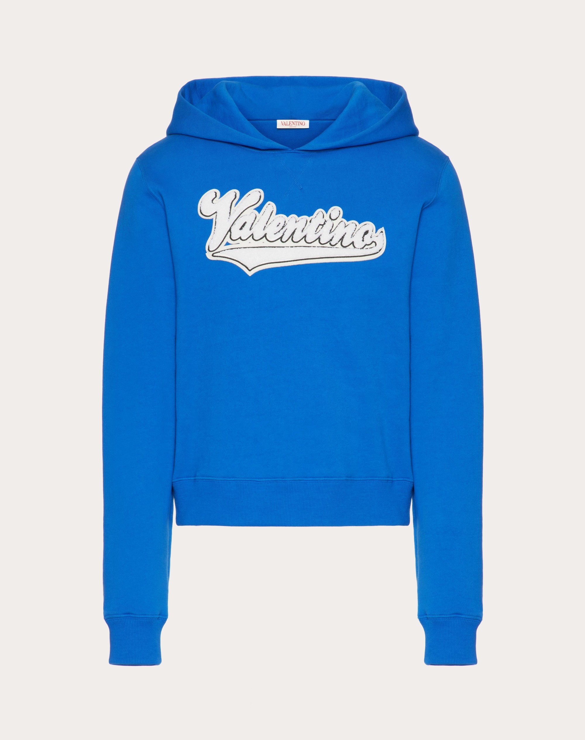 COTTON SWEATSHIRT WITH EMBROIDERED VALENTINO PATCH - 1