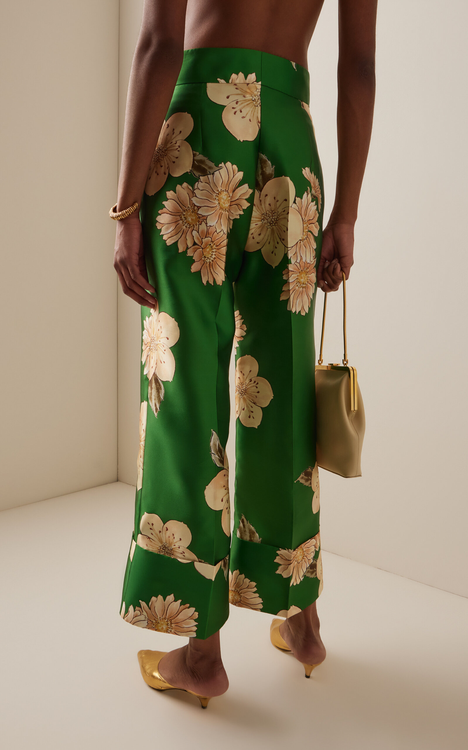 Sage Printed Satin Flared Pants green - 4