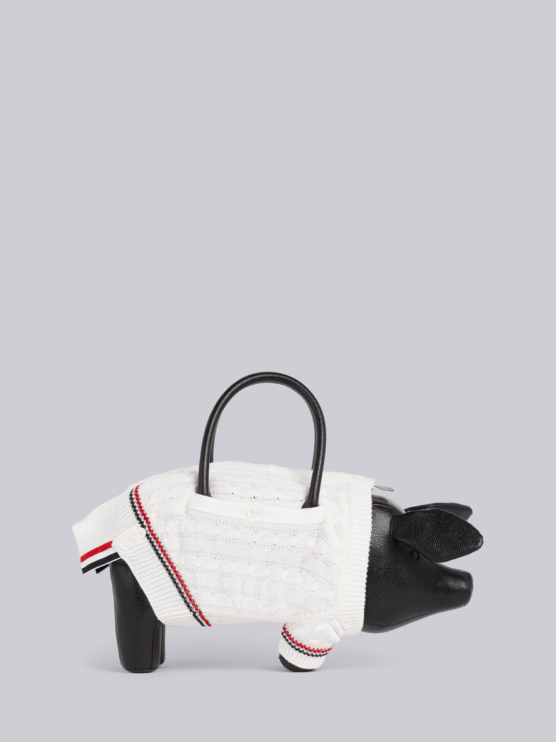 Black Pebbled Calfskin Cotton Aran Cable Sweater Pig Bag 4