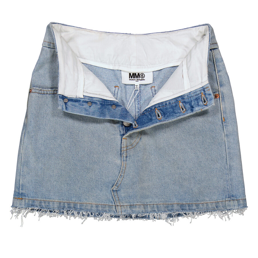 MM6 Maison Margiela Blue Frayed Denim Miniskirt - 7