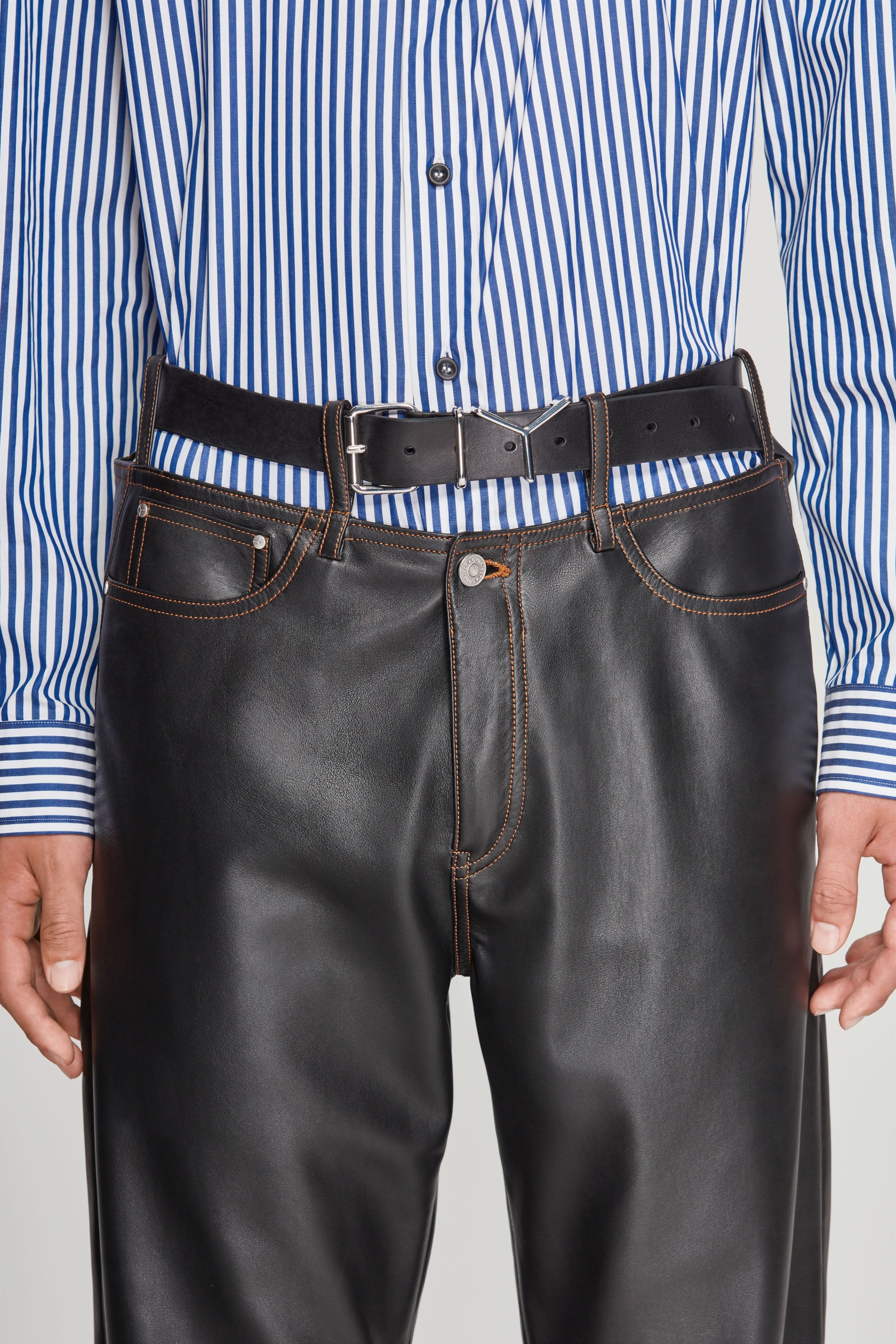 Y Belt Leather Pants - 3