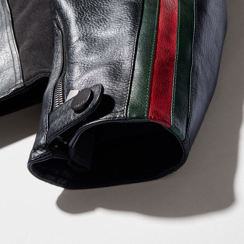 Leather biker jacket with Web detail 6