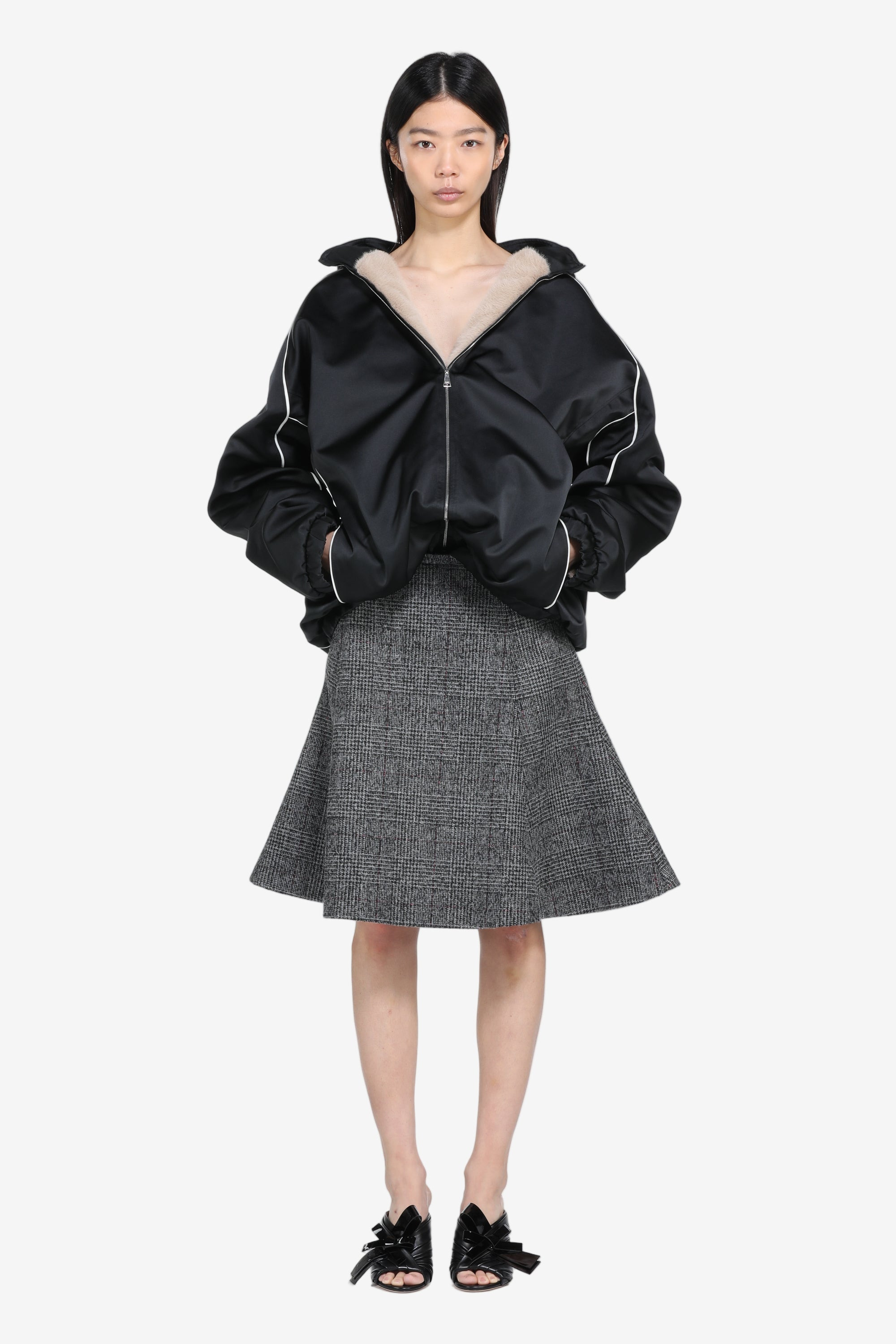 BOMBER JACKET WITH HOOD AND FAUX FUR LINING - 1