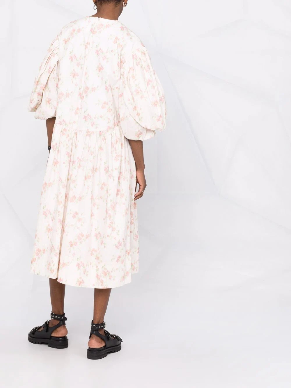 floral-print puff-sleeve midi dress - 6