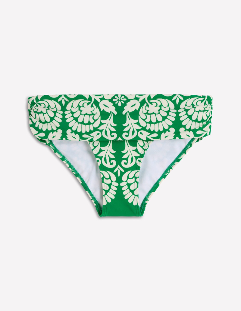 Classic Fold Bikini Bottoms-Rich Emerald, Ornate Floret - 1