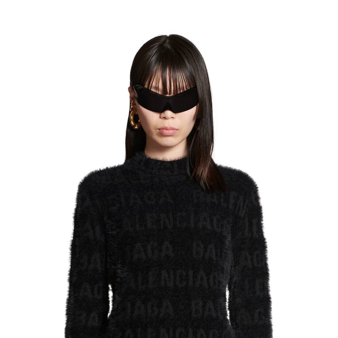 Women's Bal Horizontal Allover Furry Fitted Sweater in Black - 5